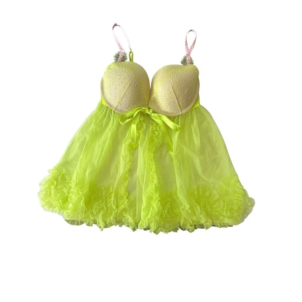 Victoria's Secret Babydoll Ruffle Coquette Lingerie Women Size 36D Y2K New